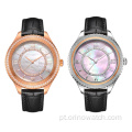 Fashion Quartz Pearl Watch com couro para mulheres